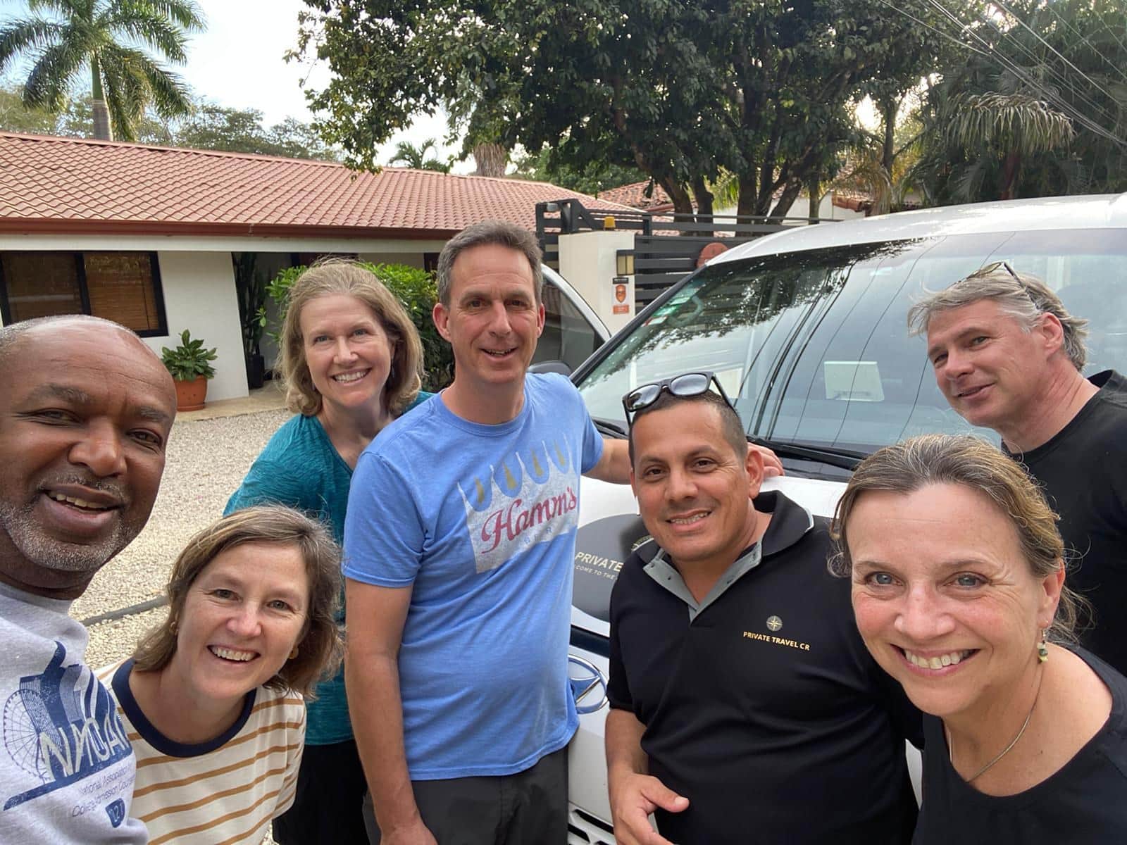Diego with a group of six travelers and the Private Travel CR shuttle
